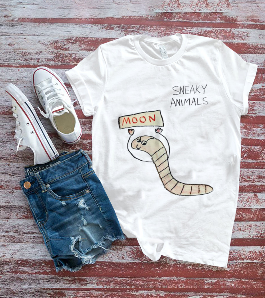 Sneaky Animals Moon Worm Holding Sign T-Shirt
