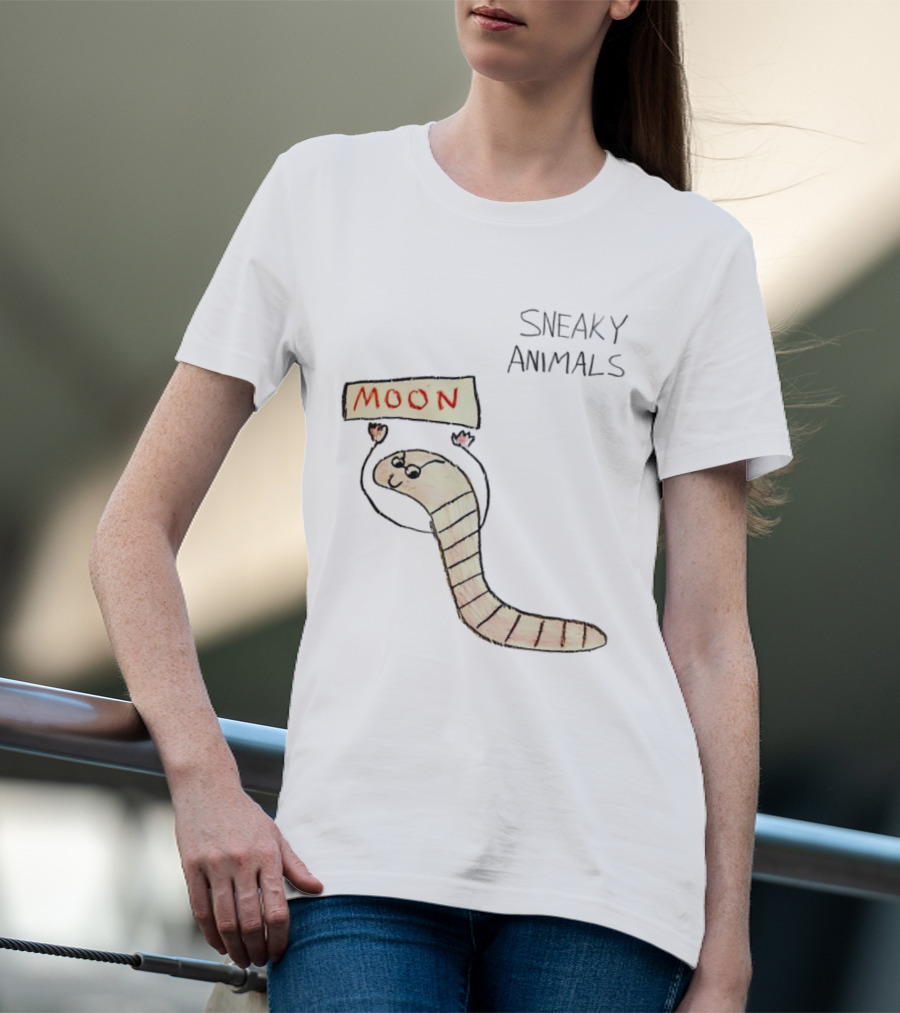 Sneaky Animals Moon Worm Holding Sign T-Shirt