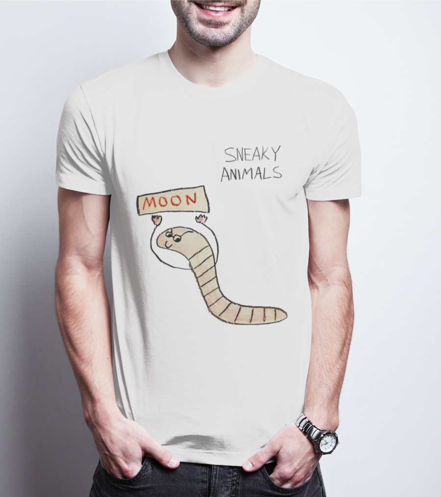 Sneaky Animals Moon Worm Holding Sign T-Shirt