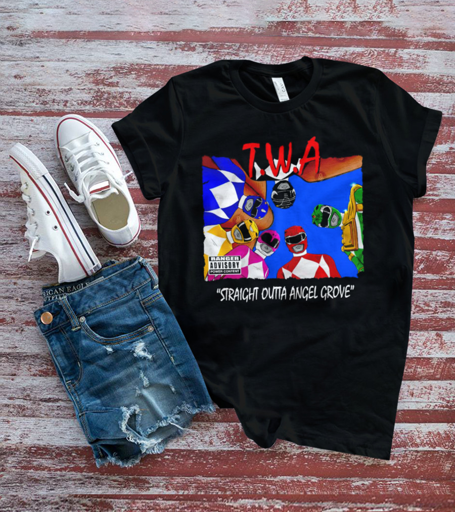 T.W.A Mighty Morphin Power Rangers Straight Outta Angel Grove Ranger Advisory Power Content T-Shirt