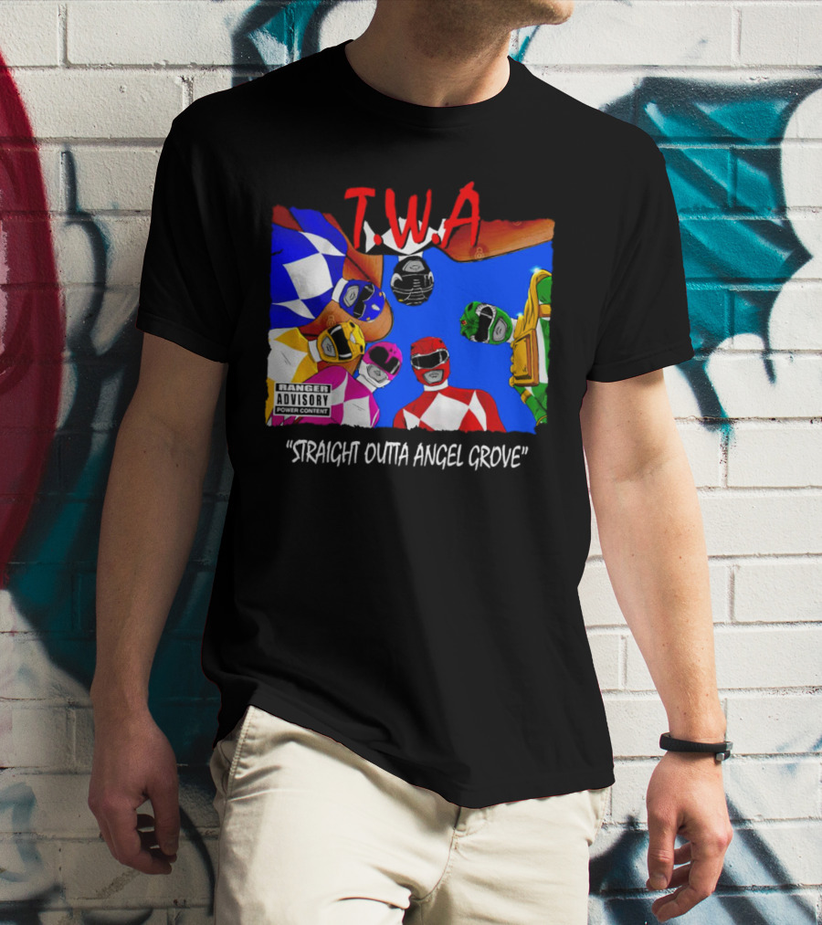 T.W.A Mighty Morphin Power Rangers Straight Outta Angel Grove Ranger Advisory Power Content T-Shirt