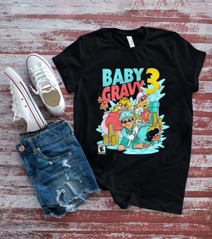 Baby Gravy 3 Bros Funny Mario Parody Explicit Content T-Shirt