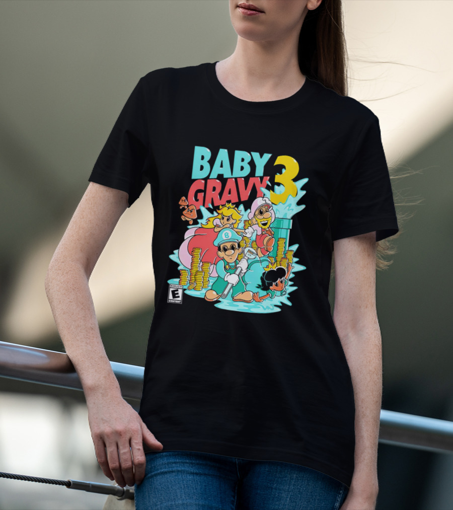 Baby Gravy 3 Bros Funny Mario Parody Explicit Content T-Shirt