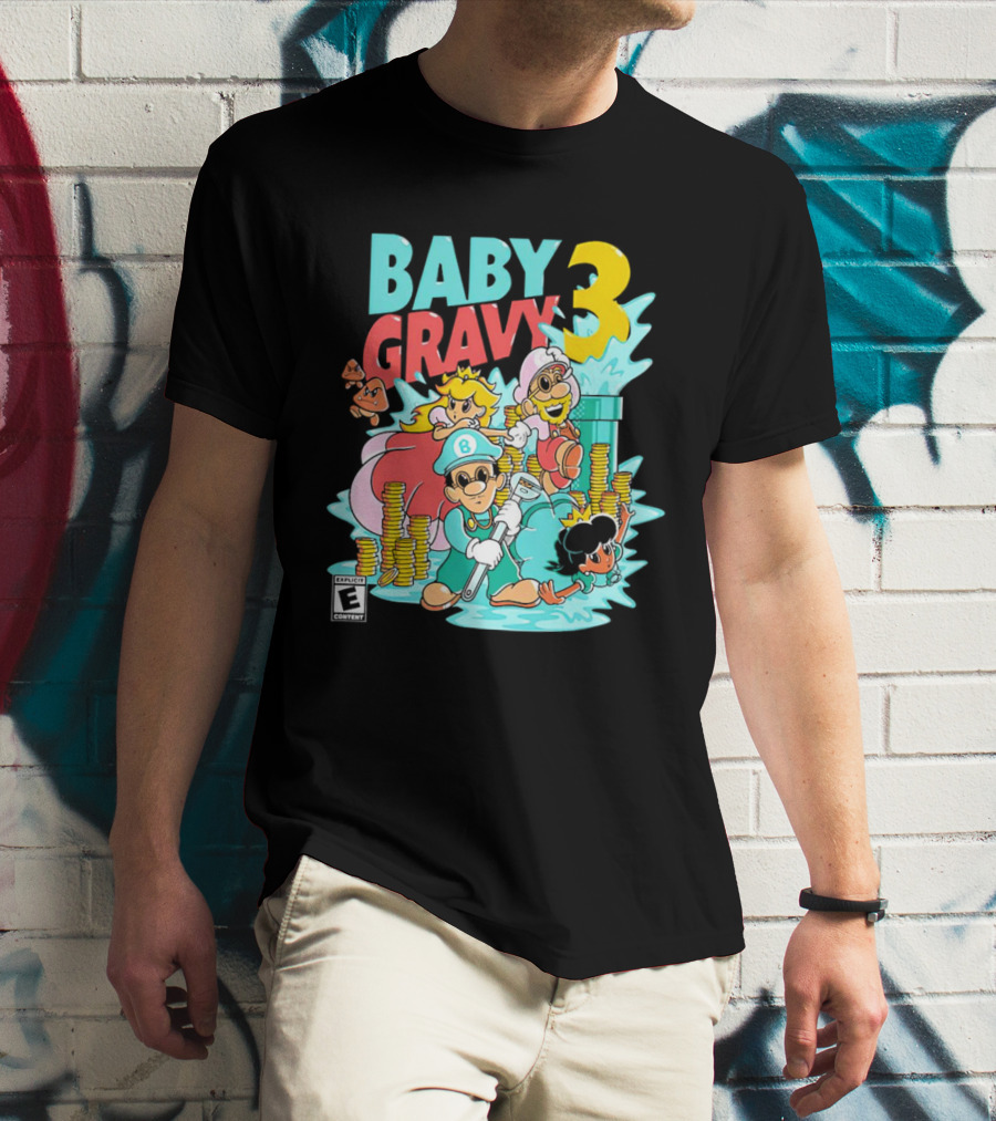 Baby Gravy 3 Bros Funny Mario Parody Explicit Content T-Shirt