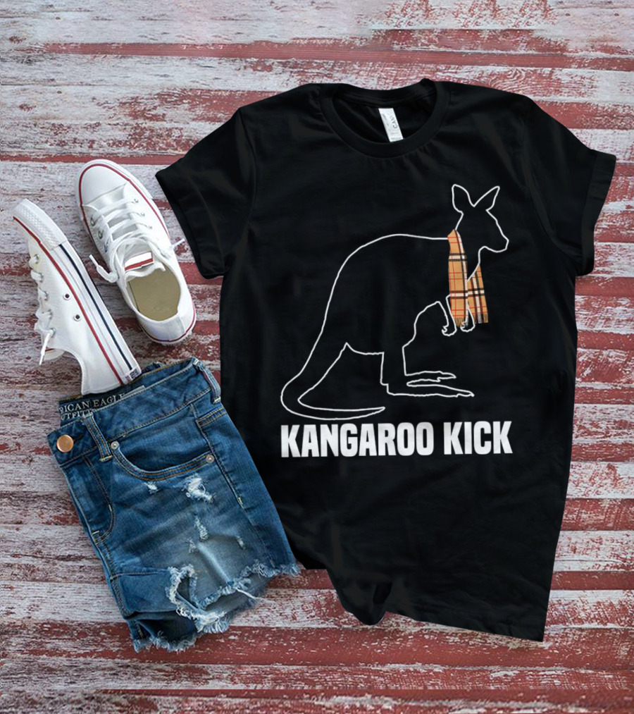 Kangaroo Kick Silhouette With Plaid Scarf T-Shirt