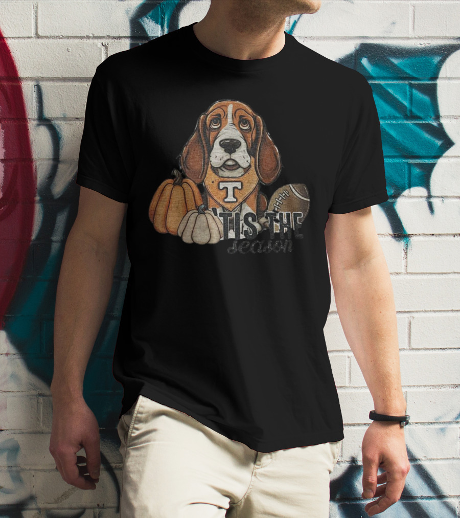 Tennessee Volunteers Football Dog With Pumpkins ’Tis The Season T-Shirt