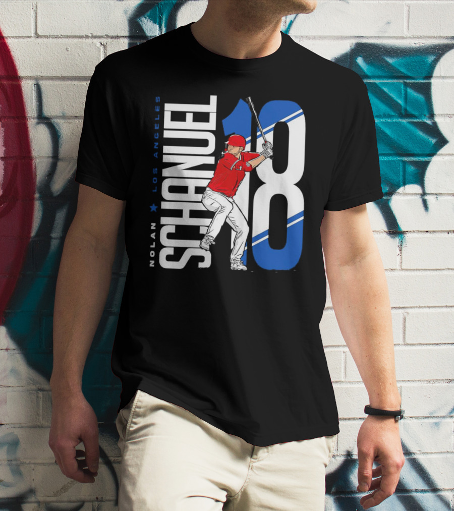 Nolan Schanuel 18 Los Angeles Angels Baseball Player Swinging T-Shirt