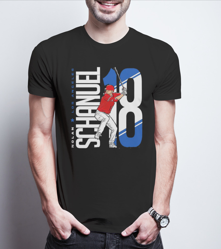 Nolan Schanuel 18 Los Angeles Angels Baseball Player Swinging T-Shirt