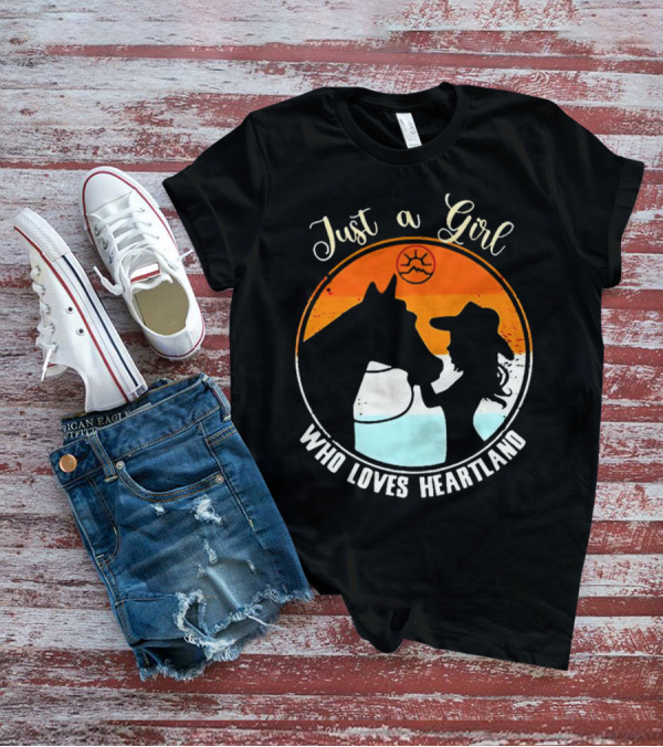Just A Girl Who Loves Heartland Vintage Horse Silhouette With Sunset T-Shirt
