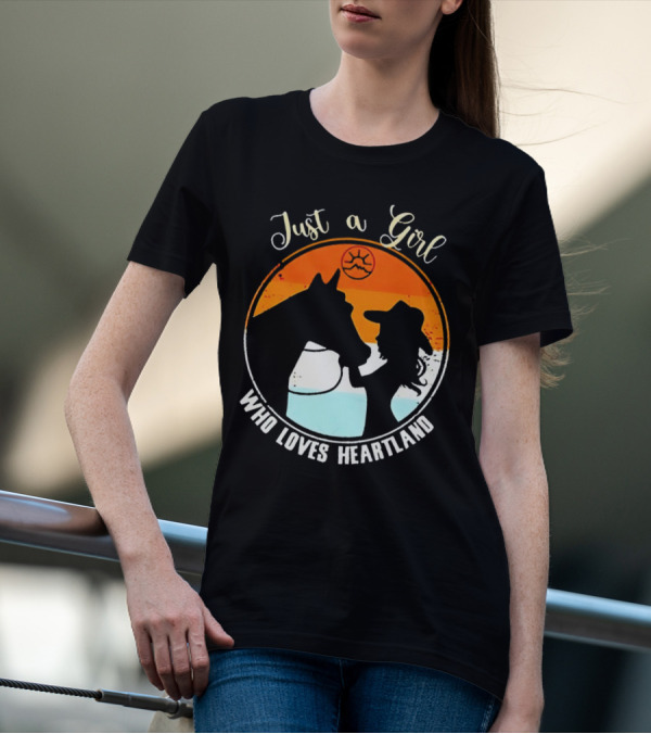 Just A Girl Who Loves Heartland Vintage Horse Silhouette With Sunset T-Shirt