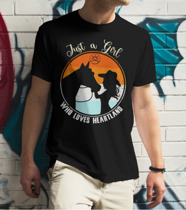 Just A Girl Who Loves Heartland Vintage Horse Silhouette With Sunset T-Shirt