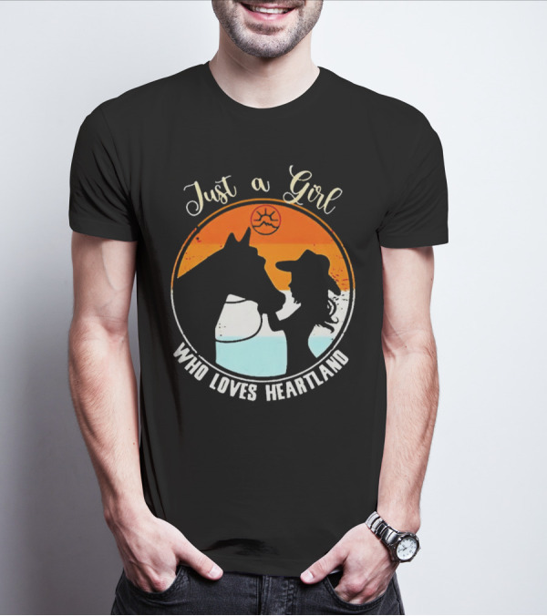 Just A Girl Who Loves Heartland Vintage Horse Silhouette With Sunset T-Shirt