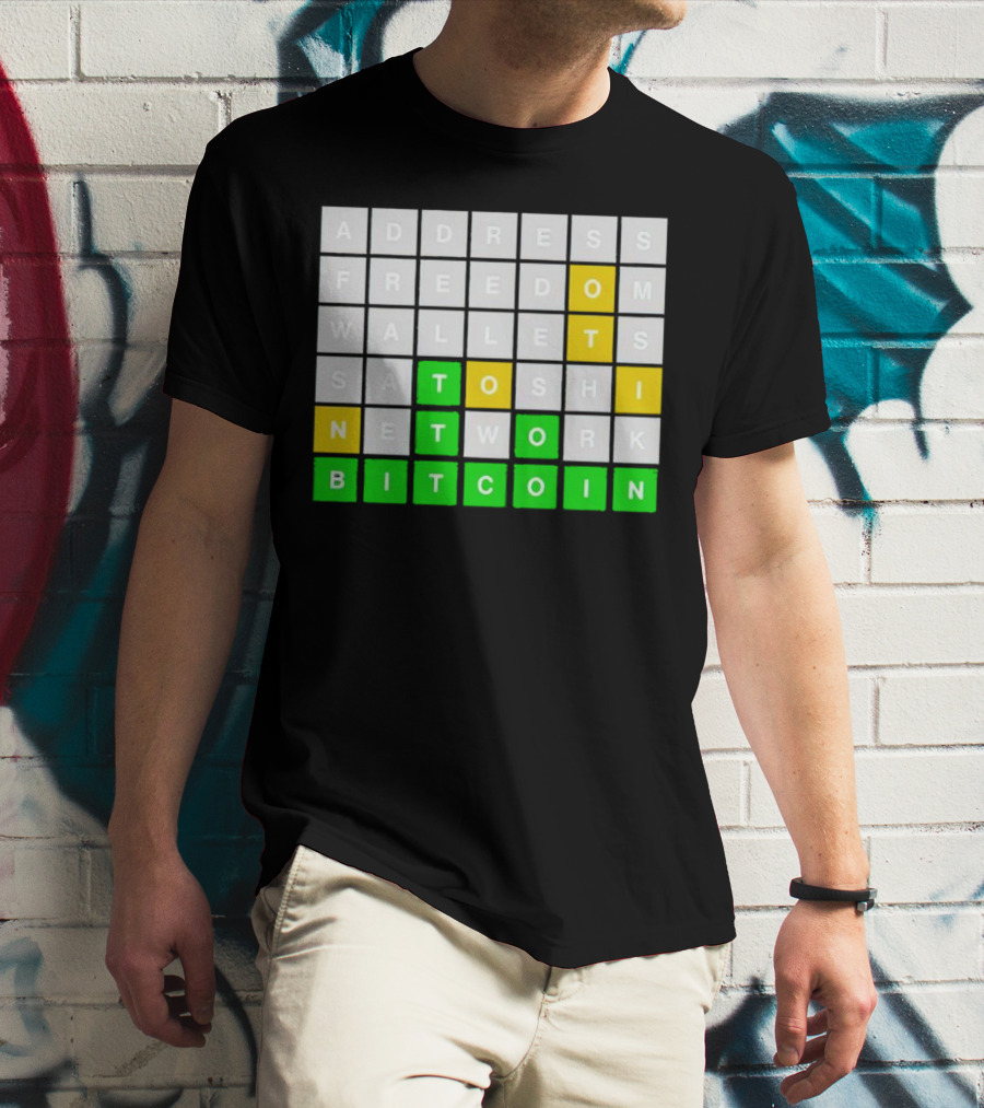 Address Freedom Wallets Satoshi Network Bitcoin Word Game T-Shirt