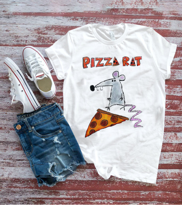 Pizza Rat Riding Pepperoni Slice With Whimsical Cartoon T-Shirt