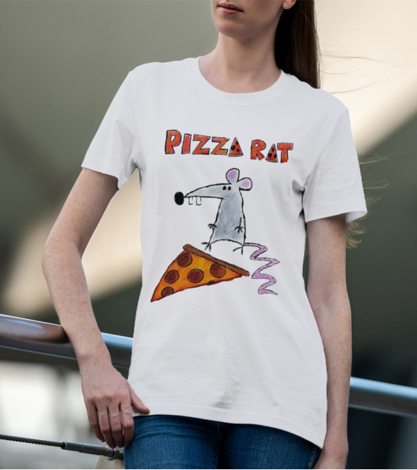 Pizza Rat Riding Pepperoni Slice With Whimsical Cartoon T-Shirt
