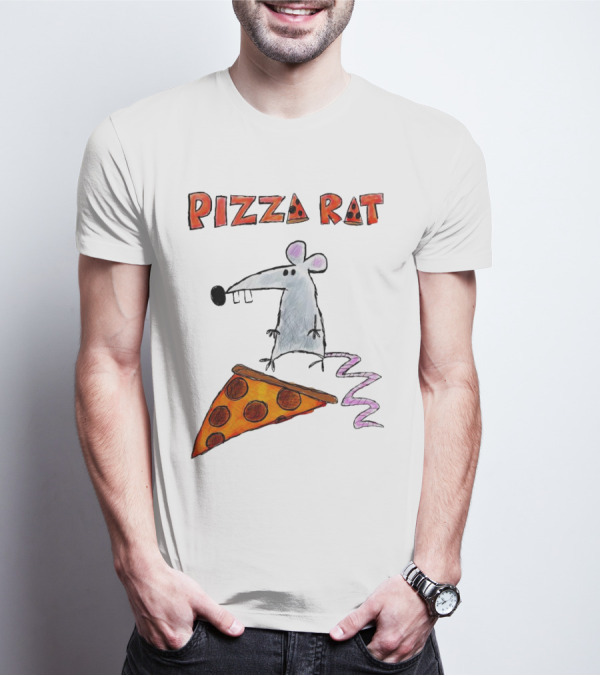 Pizza Rat Riding Pepperoni Slice With Whimsical Cartoon T-Shirt