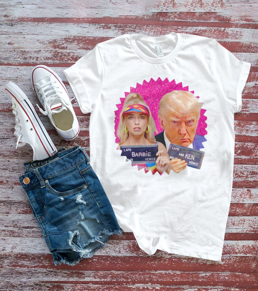 LAPD Barbie Ken Mugshot Venice Glam Glitter Background T-Shirt