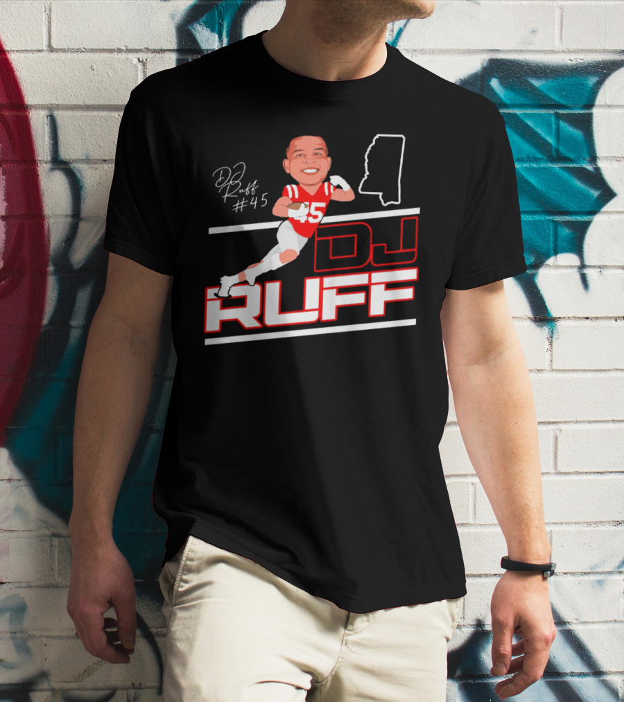 DJ Ruff #45 Ole Miss Rebels Football Signature T-Shirt
