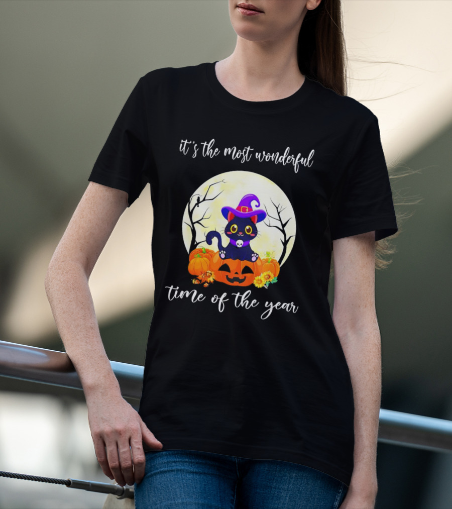 It’s The Most Wonderful Time Of The Year Cat Witch Halloween Pumpkin Moon T-Shirt