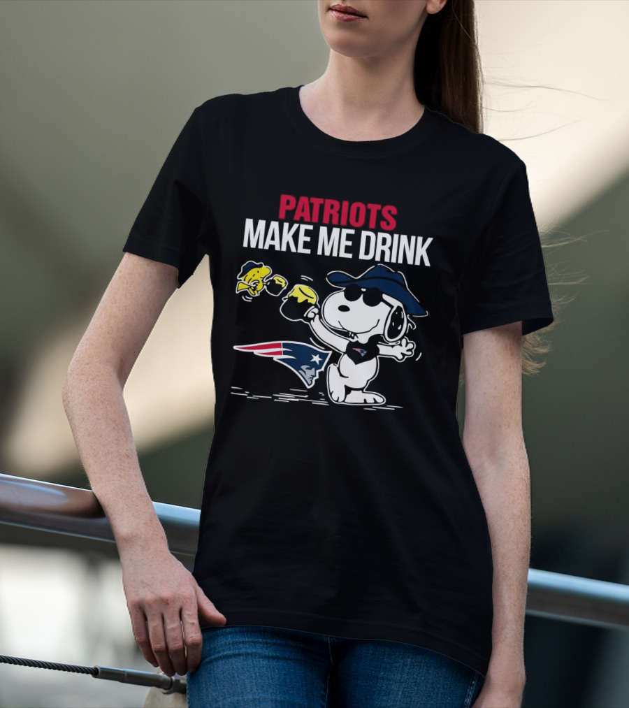 Patriots Snoopy Make Me Drink New England Football Peanuts Woodstock T-Shirt