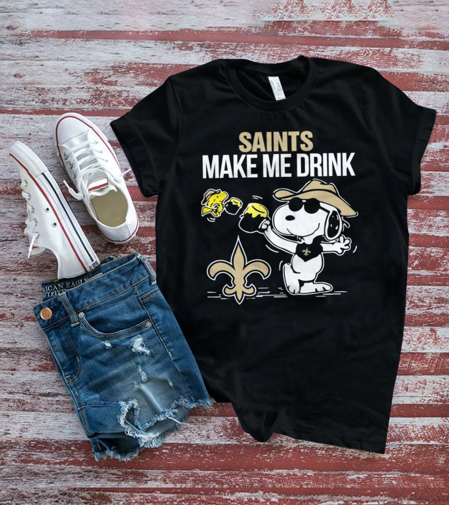 Snoopy Saints Make Me Drink With Football Logo And Hat T-Shirt