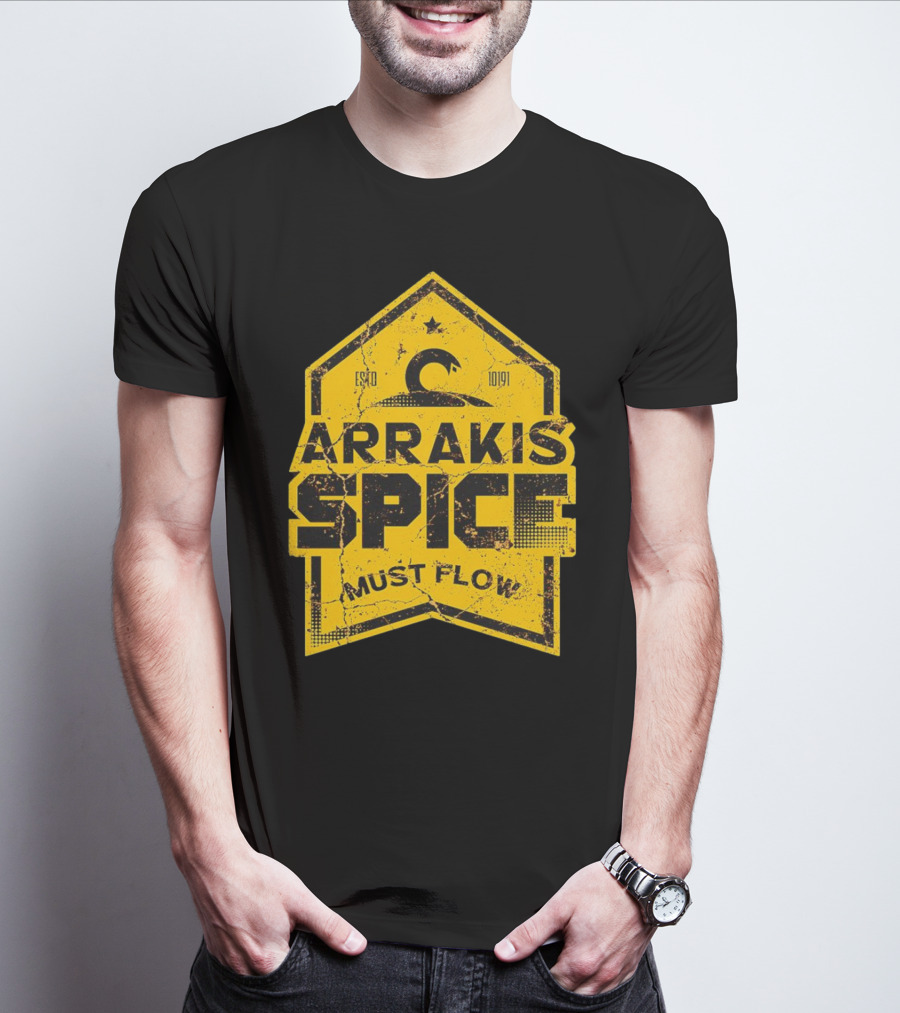 Arrakis Spice Must Flow Vintage 10191 Logo Badge T-Shirt