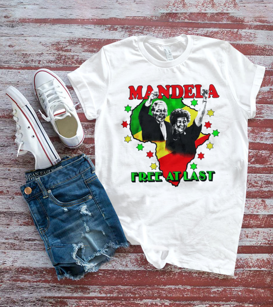 Mandela Free At Last Africa Map Red Yellow Green Stars T-Shirt