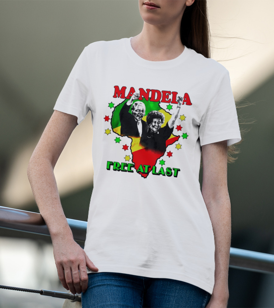Mandela Free At Last Africa Map Red Yellow Green Stars T-Shirt