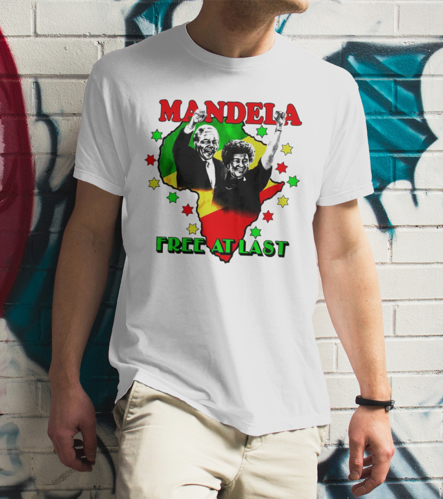 Mandela Free At Last Africa Map Red Yellow Green Stars T-Shirt