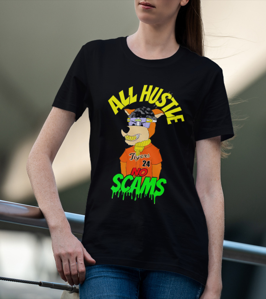 All Hustle No Scams Tigers 24 Cartoon Character T-Shirt