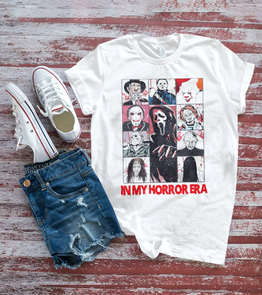 In My Horror Era Ghostface Freddy Krueger Michael Myers Pennywise Jason Chucky Pinhead Sadako Samara T-Shirt