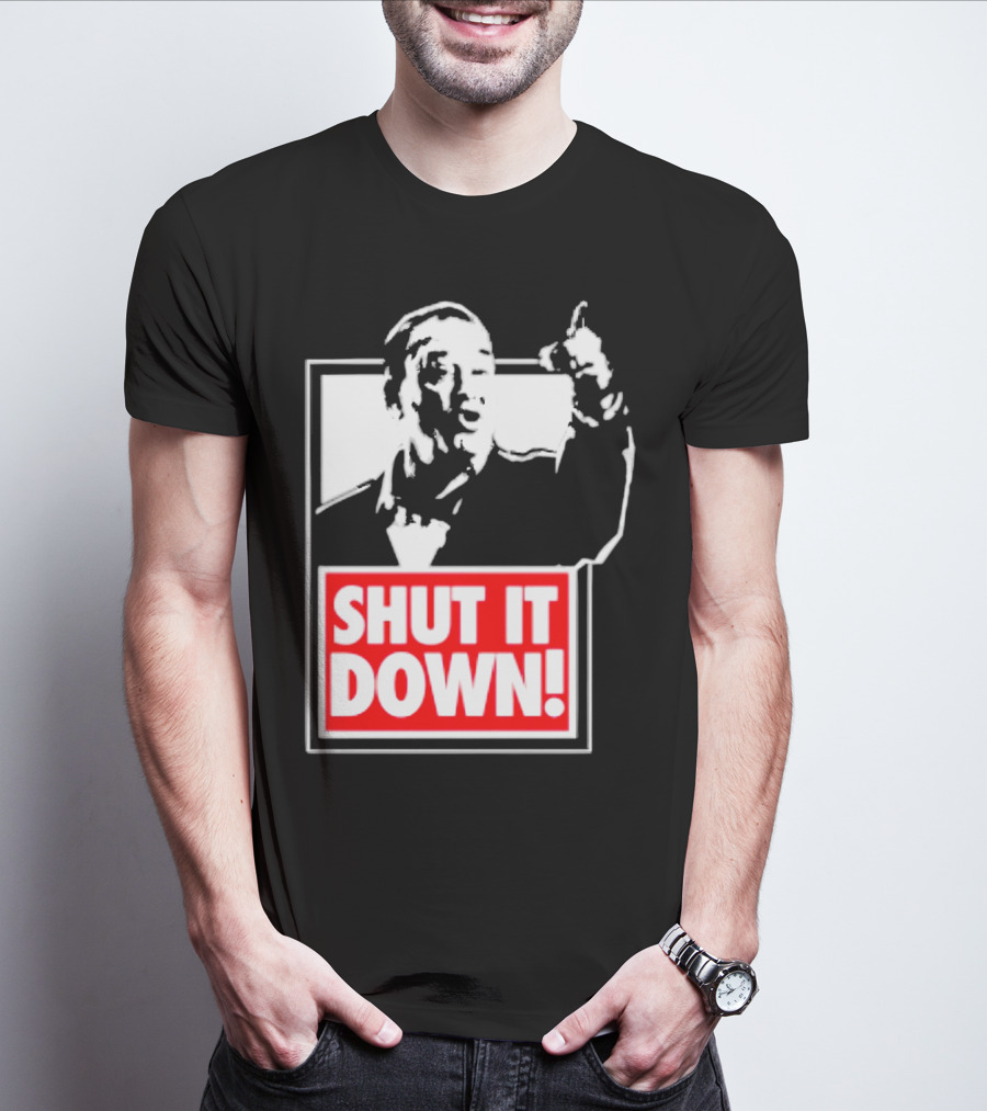 SHUT IT DOWN Meme Bold Red And White Iconic T-Shirt