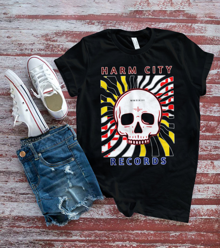 Harm City Records Baltimore Maryland Charm City MMXXIII Skull T-Shirt