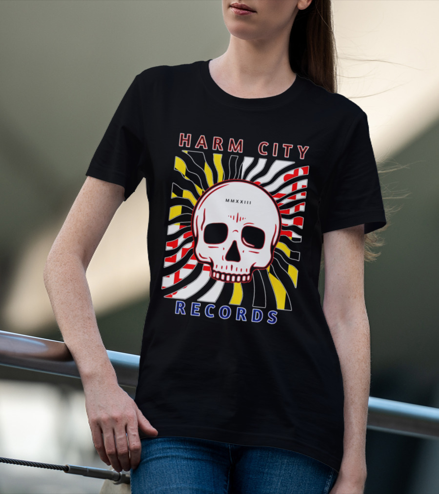 Harm City Records Baltimore Maryland Charm City MMXXIII Skull T-Shirt