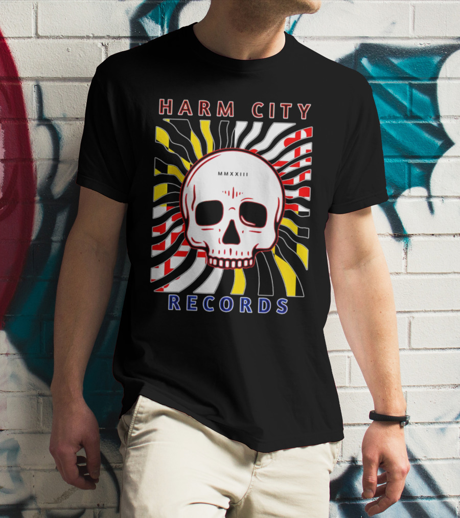 Harm City Records Baltimore Maryland Charm City MMXXIII Skull T-Shirt