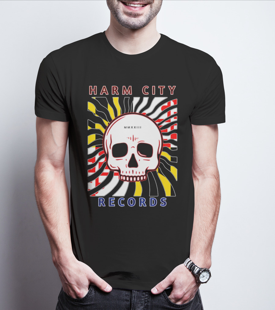 Harm City Records Baltimore Maryland Charm City MMXXIII Skull T-Shirt