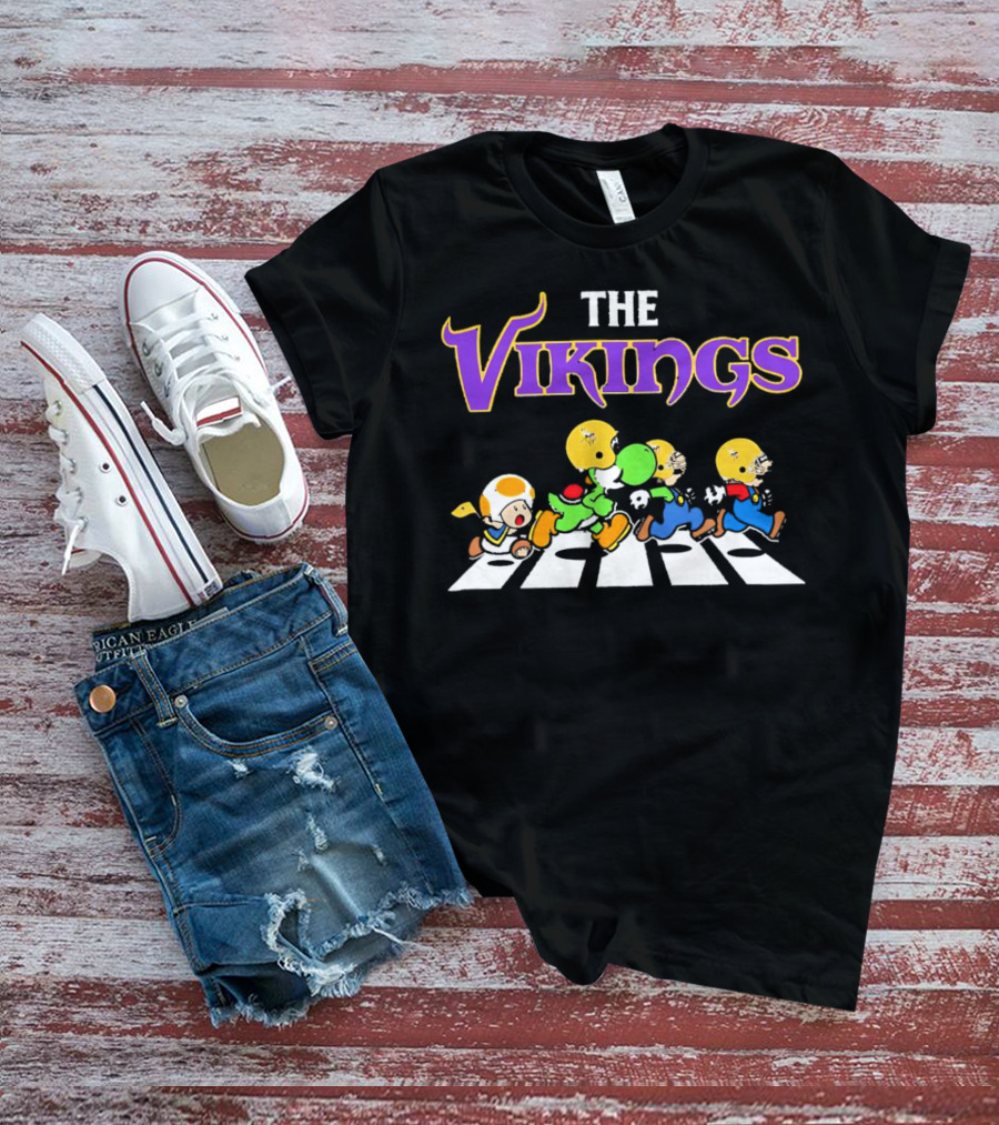 Super Mario Characters Crossing For Minnesota Vikings Sports Fans T-Shirt