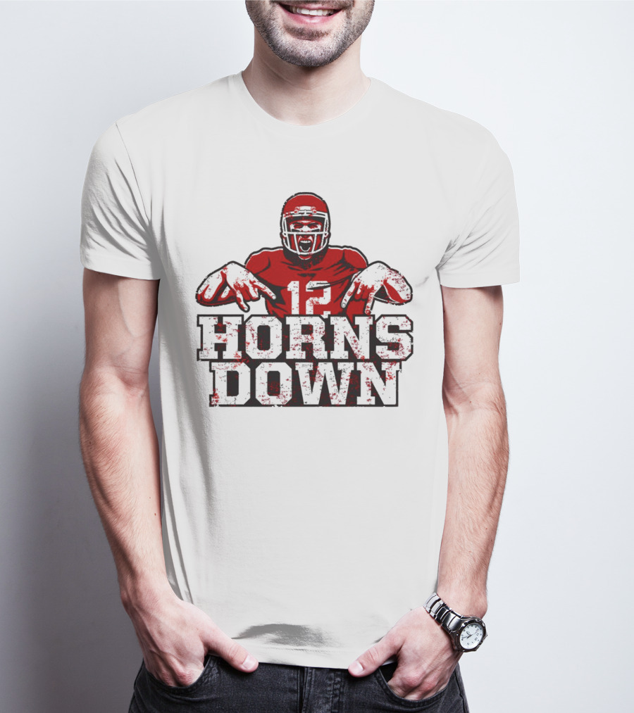 Horns Down 12 Houston Cougars Football T-Shirt