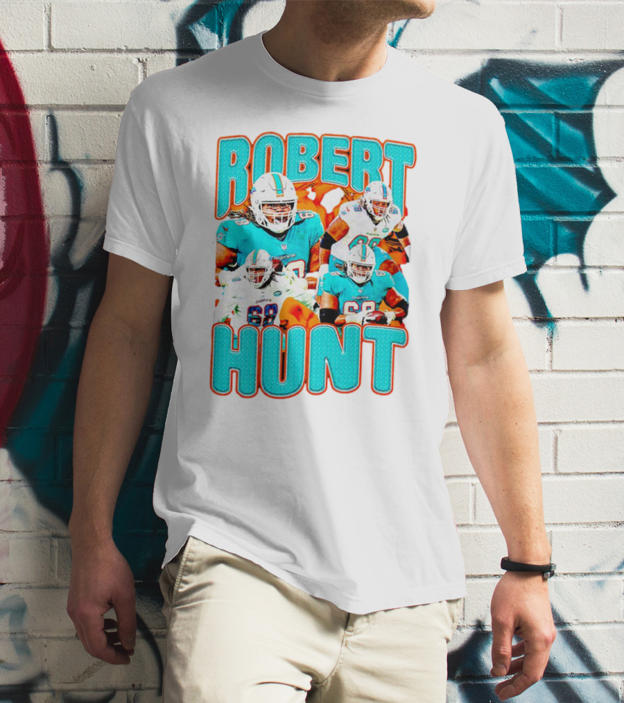Robert Hunt Miami Dolphins 68 Vintage Football Collage T-Shirt