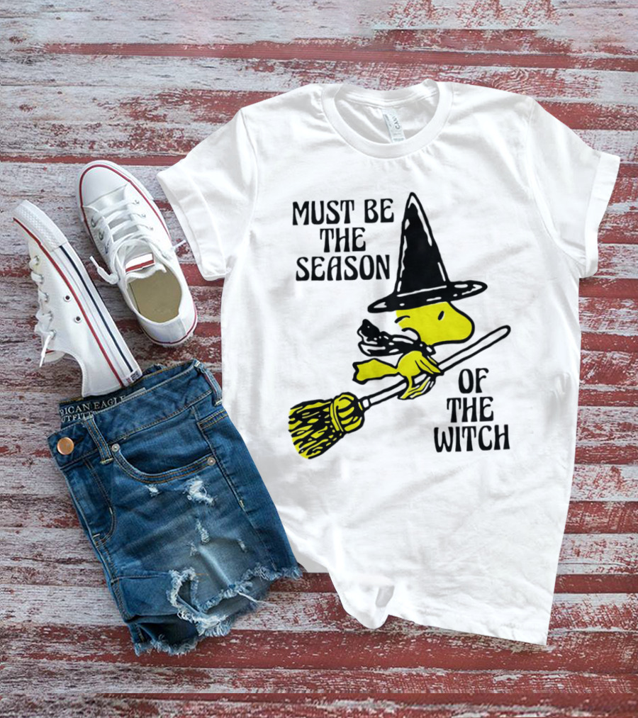 Must Be The Season Of The Witch Halloween Woodstock Peanuts Broomstick T-Shirt