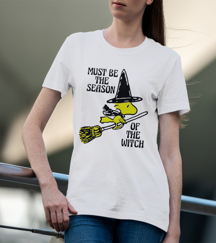 Must Be The Season Of The Witch Halloween Woodstock Peanuts Broomstick T-Shirt