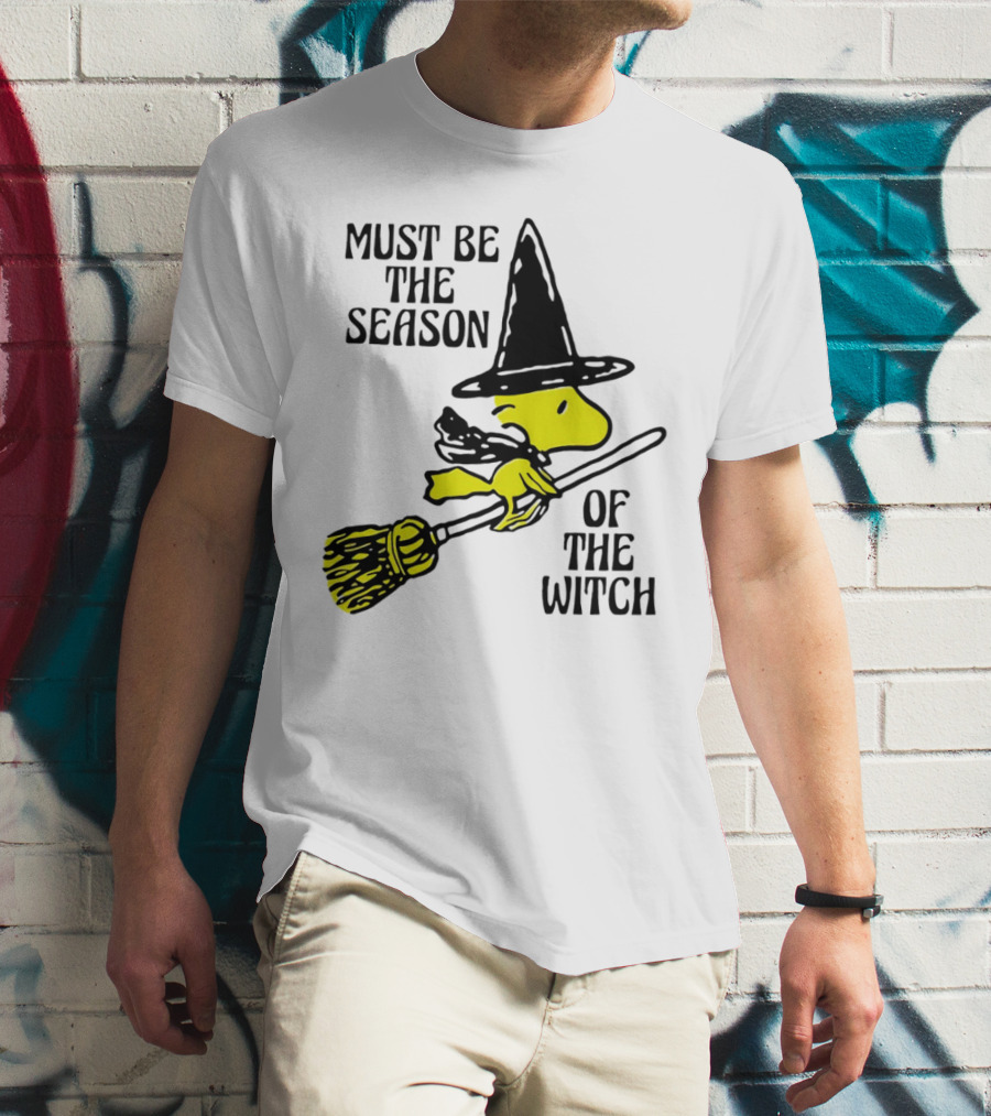 Must Be The Season Of The Witch Halloween Woodstock Peanuts Broomstick T-Shirt