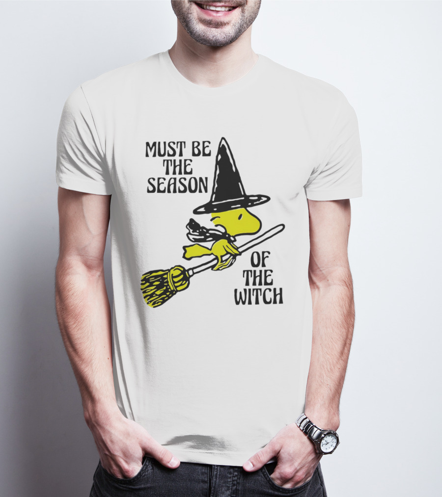 Must Be The Season Of The Witch Halloween Woodstock Peanuts Broomstick T-Shirt