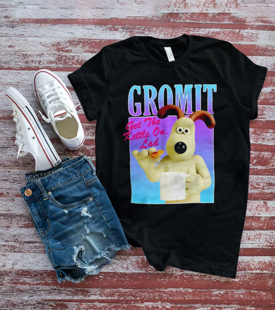 Gromit Get The Kettle On Lad With Tea And Biscuit T-Shirt