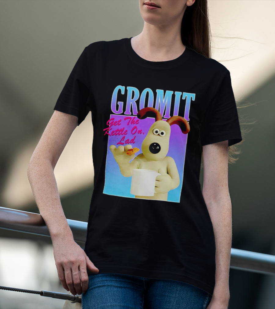 Gromit Get The Kettle On Lad With Tea And Biscuit T-Shirt