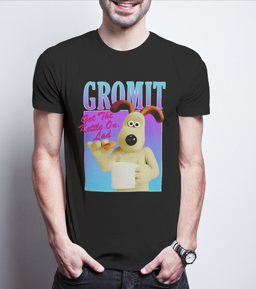 Gromit Get The Kettle On Lad With Tea And Biscuit T-Shirt