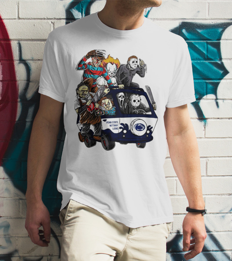 Penn State Nittany Lions Horror Movie Characters Halloween Bus T-Shirt
