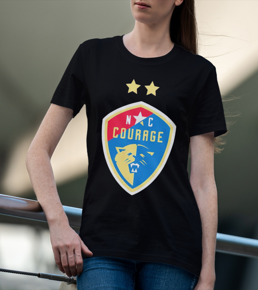 North Carolina Courage Shield N C Star And Lion Emblem Two Stars T-Shirt