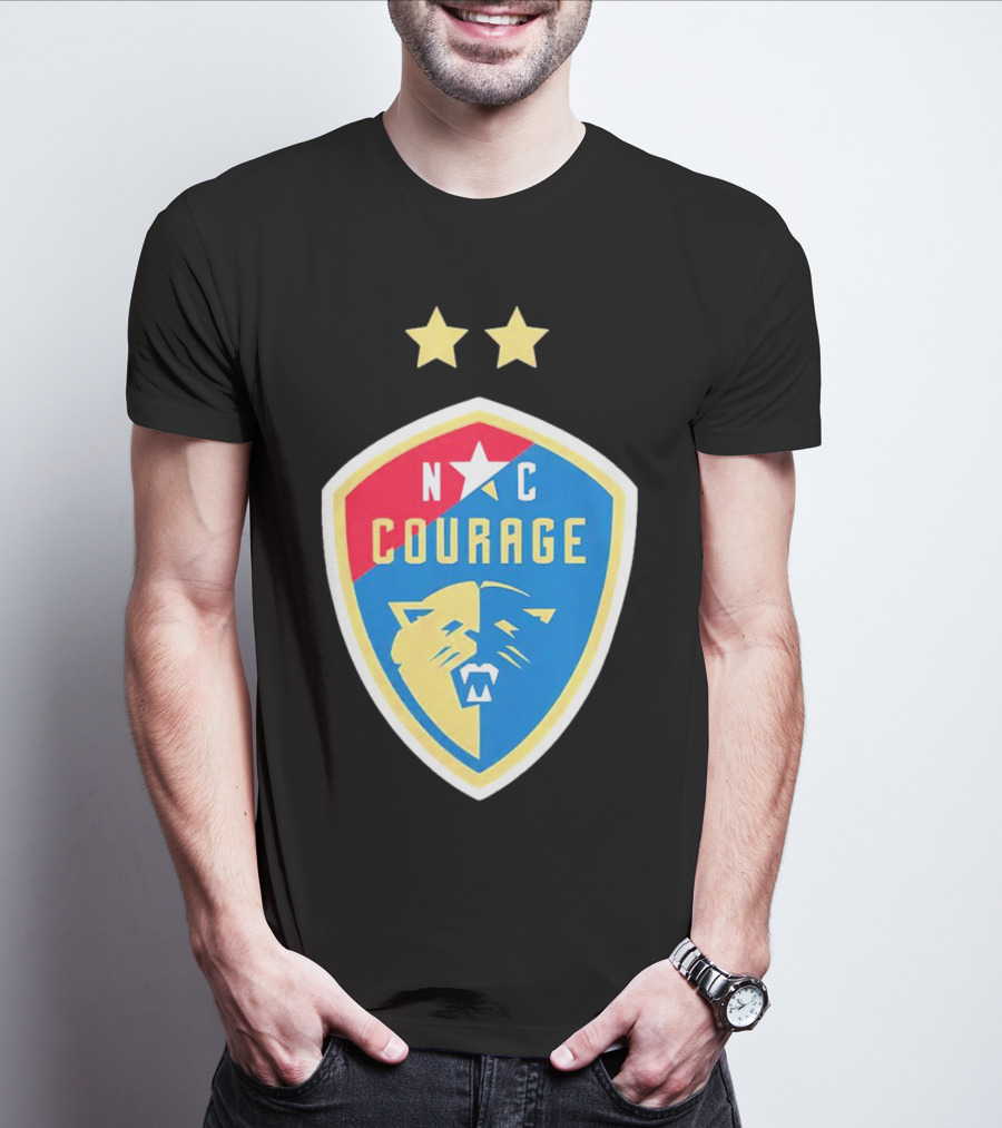 North Carolina Courage Shield N C Star And Lion Emblem Two Stars T-Shirt