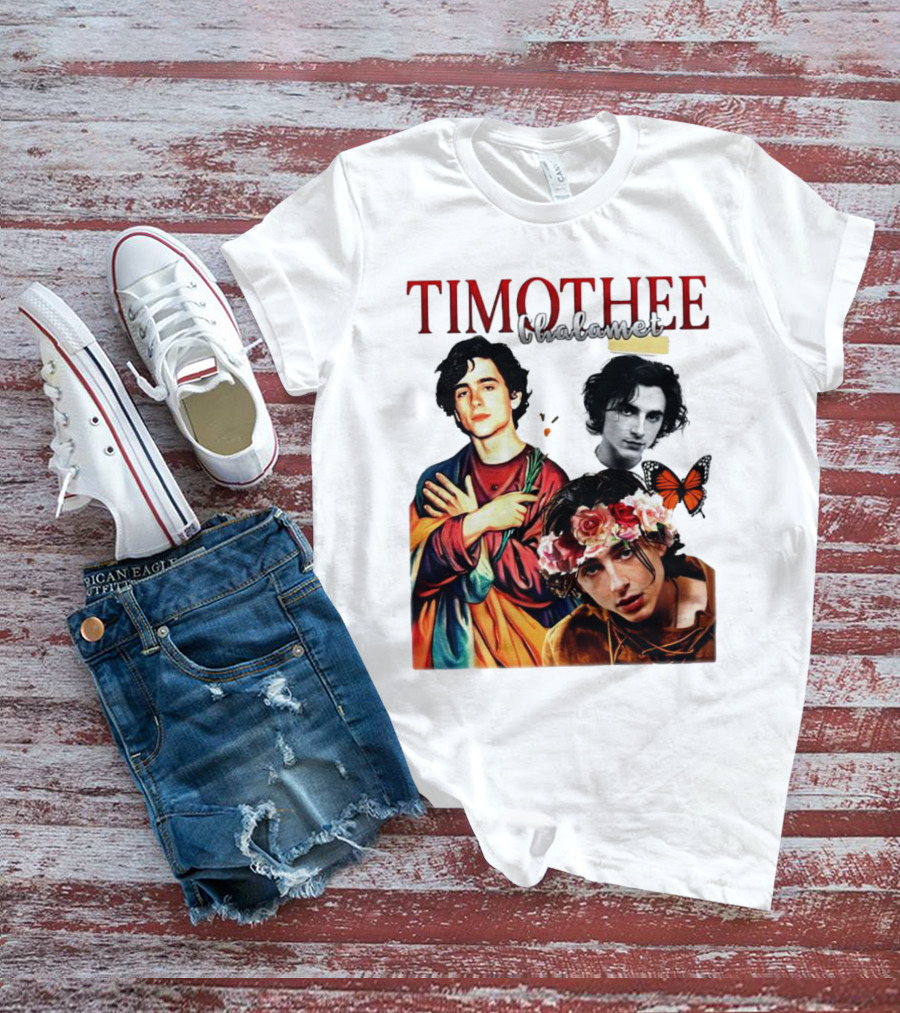 Timothee Chalamet Artistic Collage With Flowers And Butterfly T-Shirt